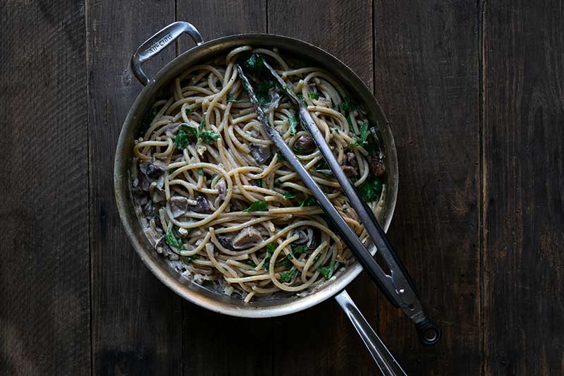The remaining ingredients in the pan, including the pasta.