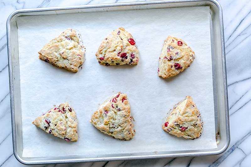 Cranberry orange scones fresh out of the oven.