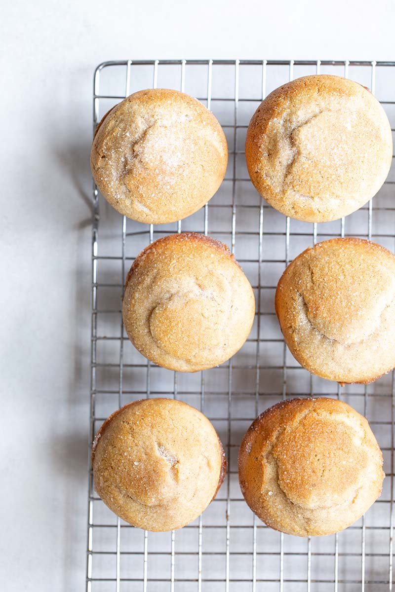 Overhead shot of 7 cinnamon sugar muffins