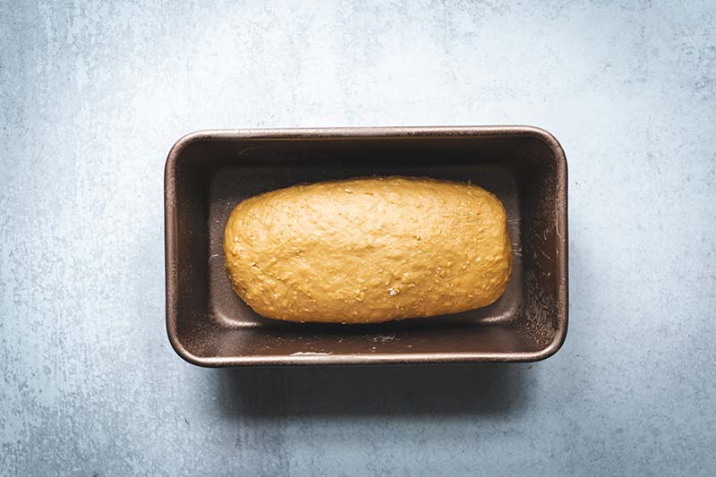 Bread dough in a loaf pan