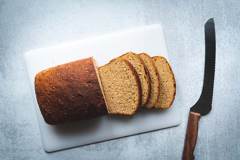 Sliced bread on a cutting board