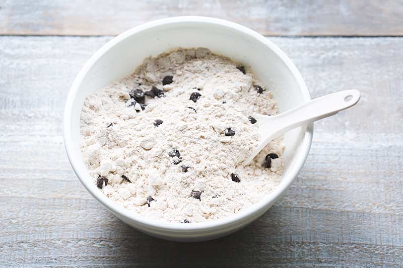 Dry ingredients for scones recipe in a bowl