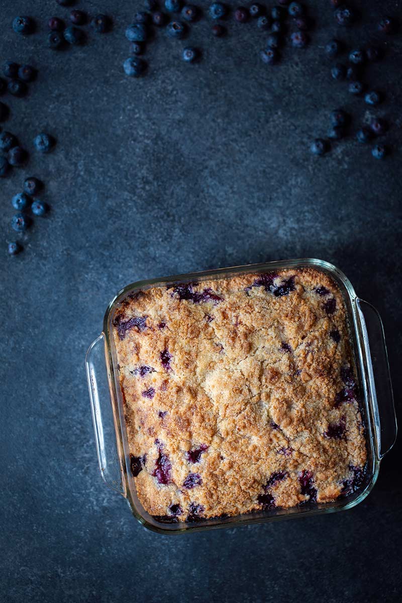 Blueberry buckle fresh out of the oven