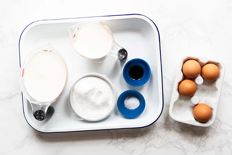 Ingredients for gelato recipe spread out on a tray