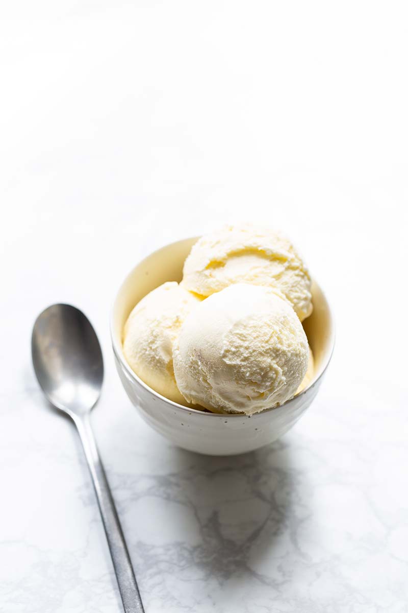 Basic gelato recipe in a bowl with a spoon