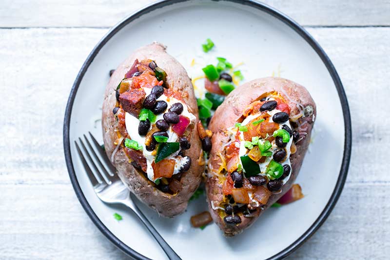 Finished photo of loaded sweet potatoes