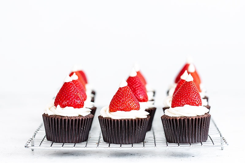 Chocolate Strawberry Cupcakes on a cooling rack