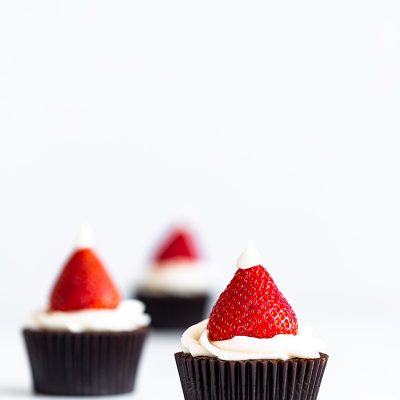 Santa Hat Cupcakes on a white backdrop